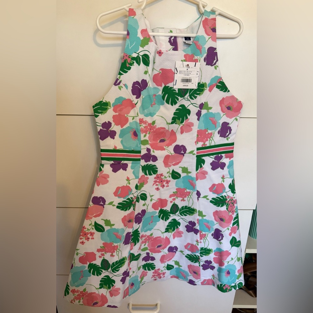 Janie and Jack Girls’ Floral Sleeveless Dress Stripes and bow detail Size 8